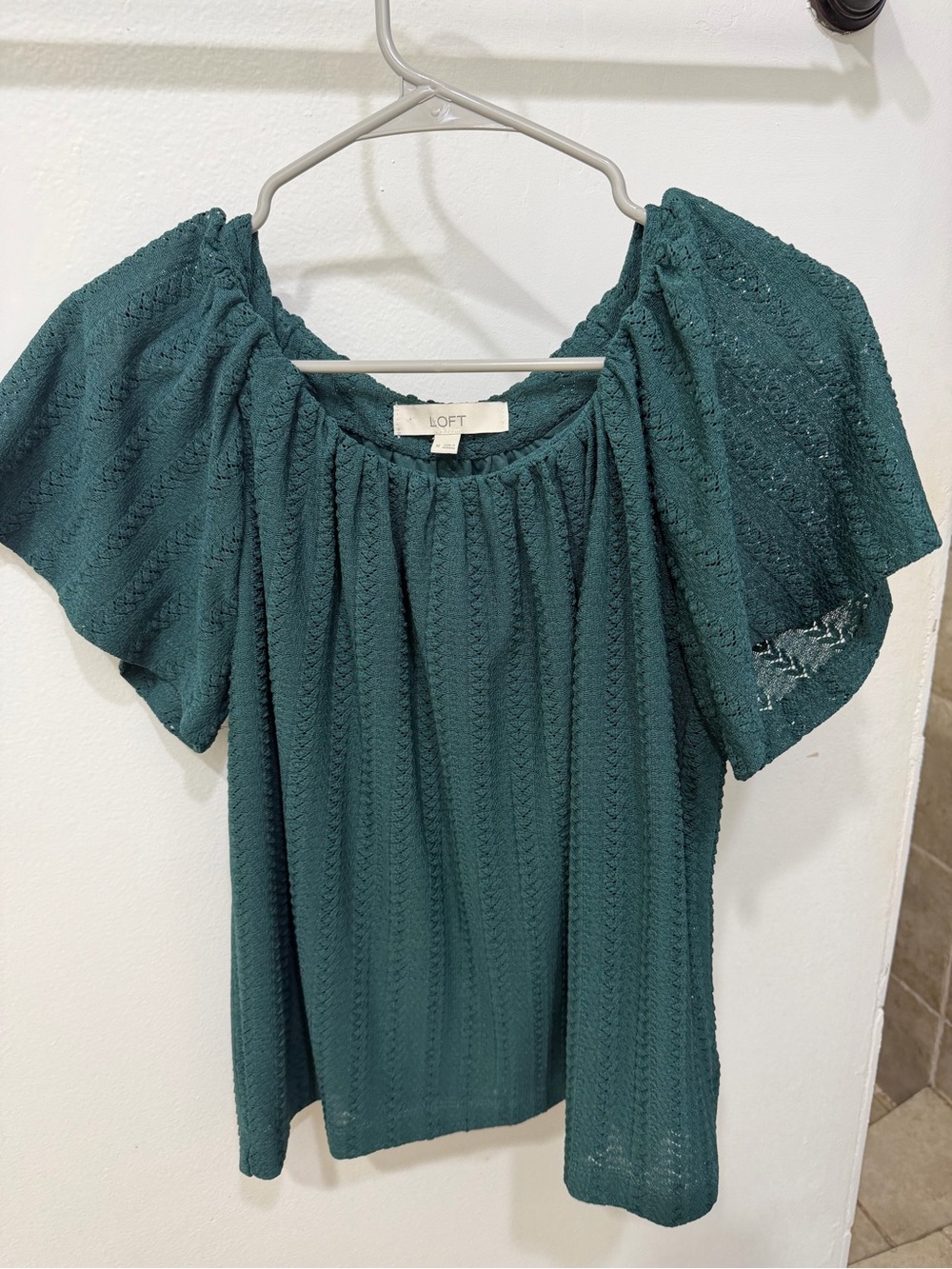 LOFT Teal Lace Peasant Blouse